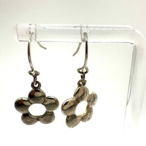 Silver Tone Statement Dangling Flower Earrings